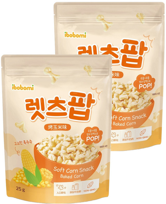 ibobomi 玉米花, 烤玉米味, 25g, 2包