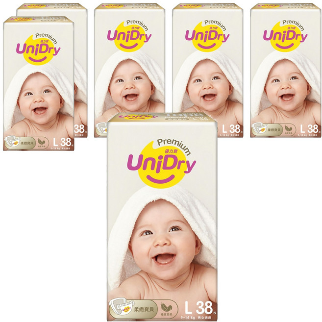 UniDry 優力寶 柔緻寶貝黏貼型尿布 9~14kg, L, 228片