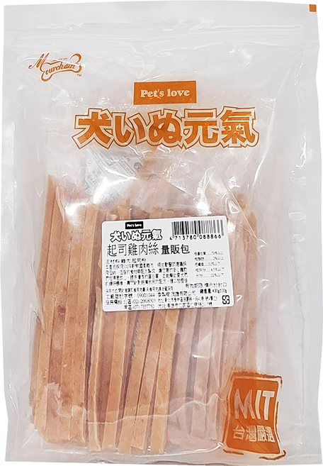 Pet's love 元氣犬 零食量販包, 起司雞肉絲, 400g, 1包