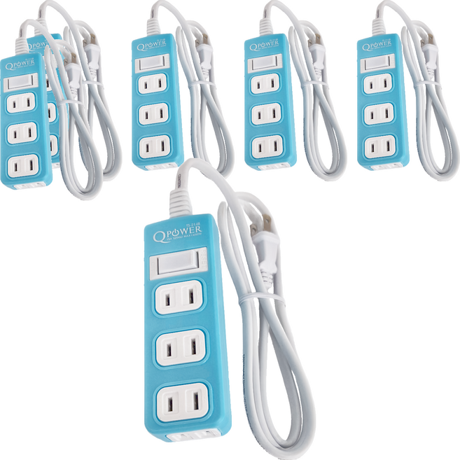 Tyson 太順電業 QPOWER 太超值 1開4插延長線插座 2孔 TS-214B, 1.2m, 碧藍色, 6條