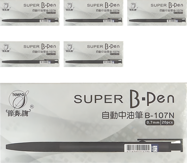 TEMPO 節奏牌 SUPER B-Den 自動中油筆 B-107N 0.7mm 20支入, 藍色, 6盒