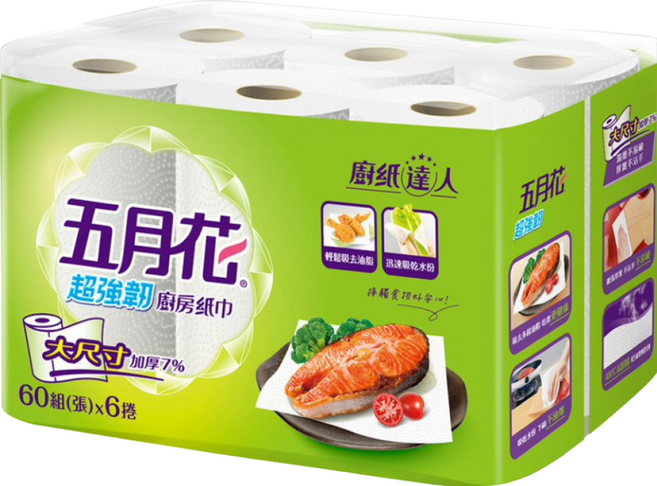 五月花 超強韌廚房紙巾 60張, 6捲, 1袋