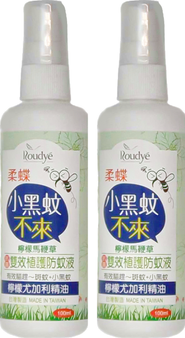 Roudye 柔蝶 雙效植護防蚊液 檸檬尤加利精油, 100ml, 2瓶