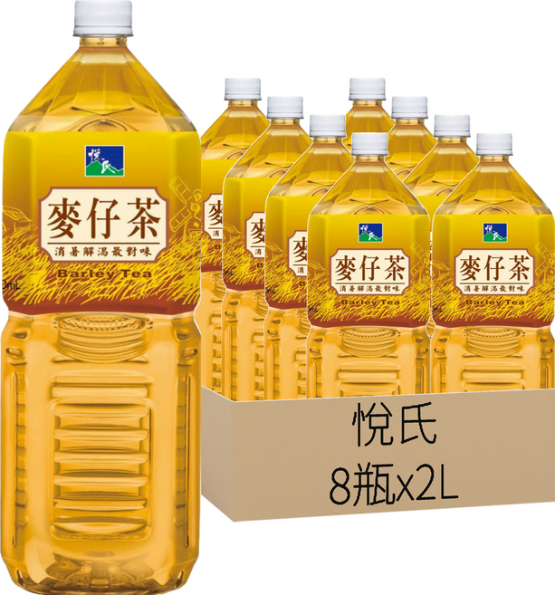 悅氏 礦泉茶品 麥仔茶, 2L, 8瓶
