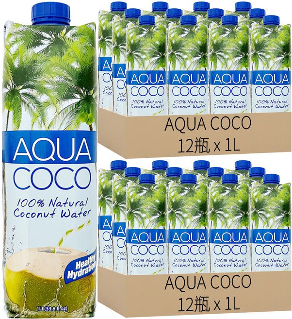 AQUA COCO 100%椰子水, 1L, 24瓶