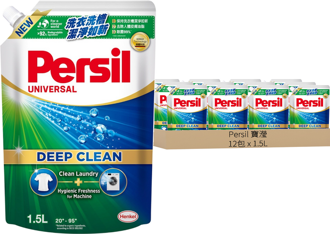 Persil 寶瀅 台灣公司貨 深層酵解洗衣凝露 補充包, 1.5L, 12包