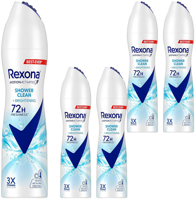 Rexona 蕊娜 制汗爽身噴霧 沐浴淨亮, 135ml, 5瓶