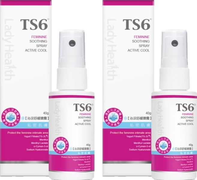 TS6 護一生 沁涼舒緩噴霧 水感清涼 雙效薄荷涼感因子 清新木質香調 私密肌膚適用, 40g, 2瓶