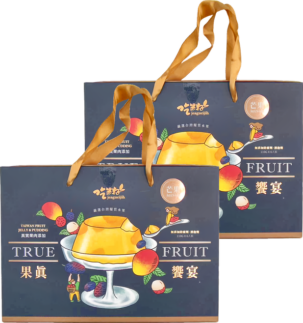 吃果籽 果真饗宴果凍布丁禮盒 芒果 6個, 660g, 2盒