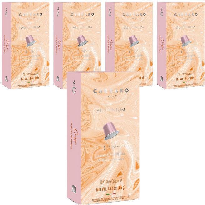 CARRARO 香草風味 VANILLA FLAVORED COFFEE 咖啡膠囊 適用Nespresso Original 膠囊咖啡機, 5.5g, 10個, 5盒