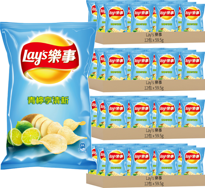 Lay's 樂事 洋芋片 青檸享清新口味, 59.5g, 48包