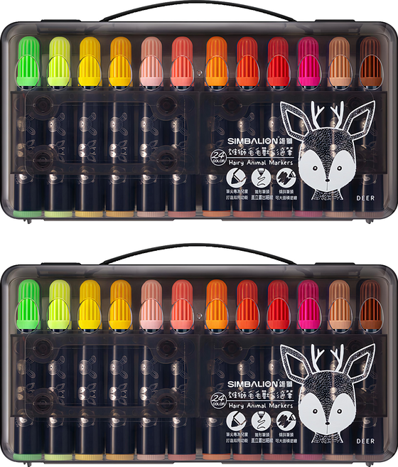 SIMBALION 雄獅 毛毛獸彩色筆, 毛毛獸 24色, 2盒