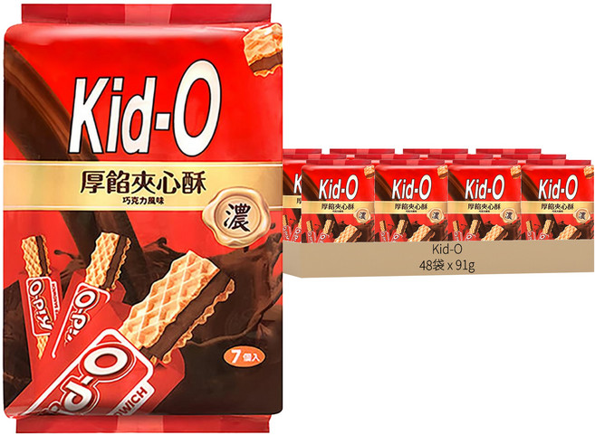 Kid-O 厚餡夾心酥 巧克力, 91g, 48袋