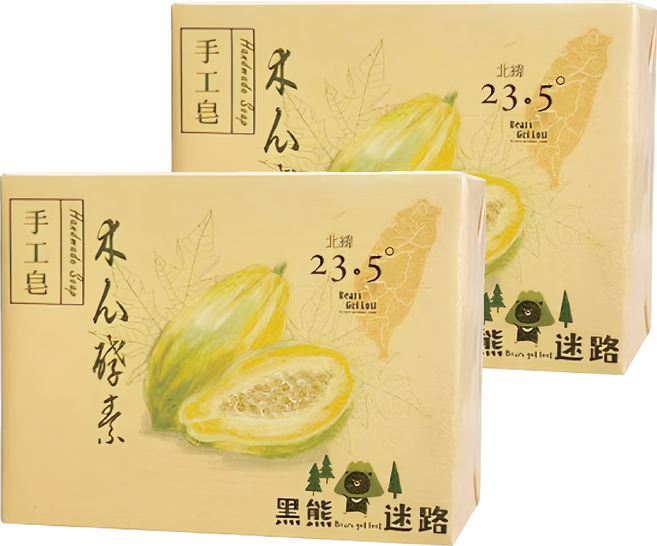 黑熊迷路 木瓜酵素手工皂｜溫和清潔、淨白保濕、代謝角質, 130g, 2個