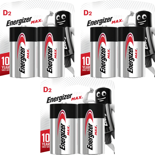 Energizer 勁量MAX D2鹼性電池 高效能 更持久, 2顆, 3組