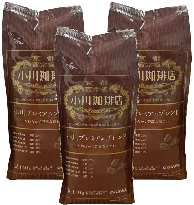 OGAWA 小川珈琲 淺焙芳醇咖啡豆, 3個, 140g, 全豆咖啡（未研磨）
