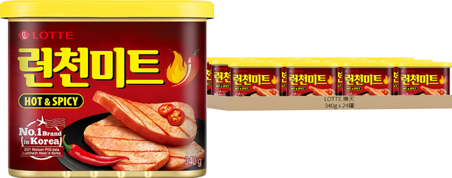 LOTTE 樂天 午餐肉 辣味, 340g, 24罐
