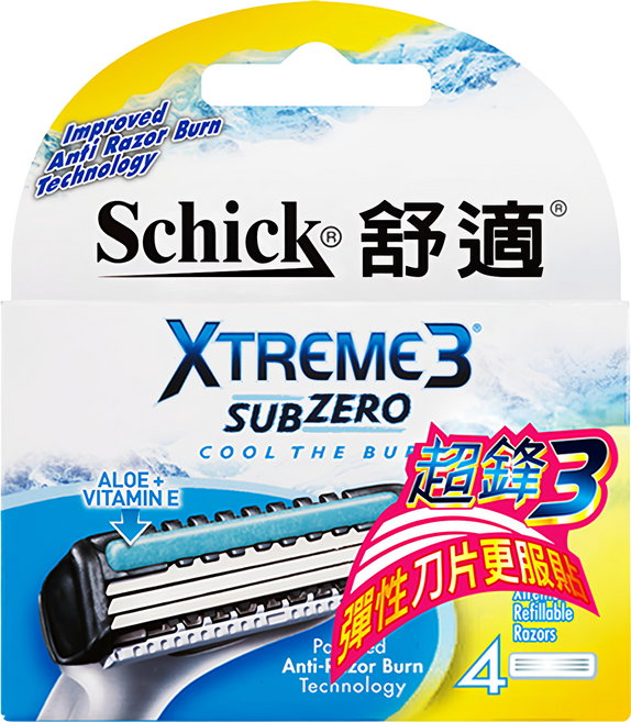 Schick 舒適牌 Xtreme3 超鋒3 彈性刀片 4入, 1盒