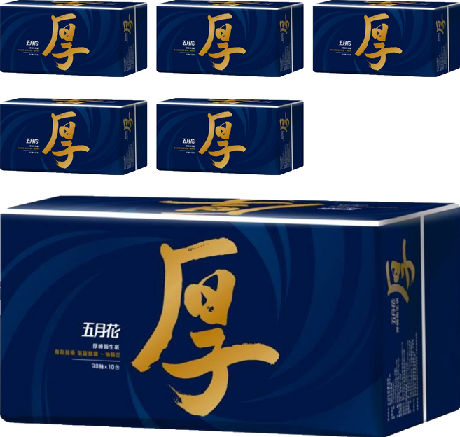 五月花 厚棒抽取式衛生紙 90張, 10包, 6袋