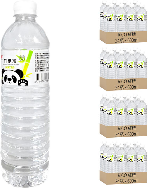RICO 紅牌 埔里竹炭水, 600ml, 96瓶