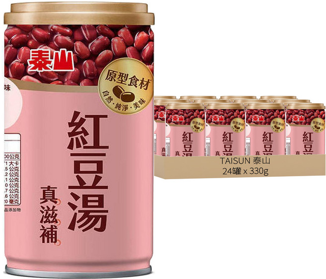 TAISUN 泰山 100%無添加紅豆湯, 330g, 24罐
