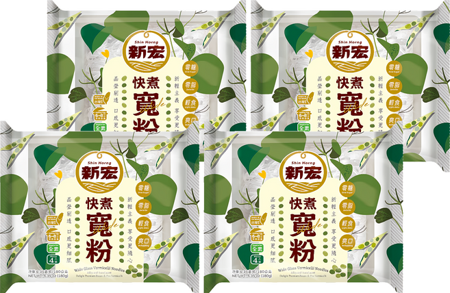 新宏 快煮寬粉, 4個, 180g
