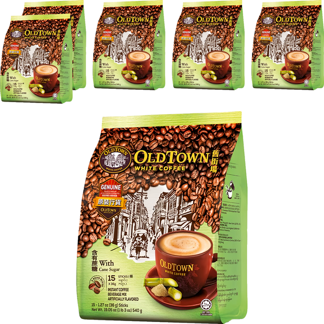OLDTOWN WHITE COFFEE 舊街場白咖啡 3合1天然蔗糖白咖啡, 36g, 15條, 6袋