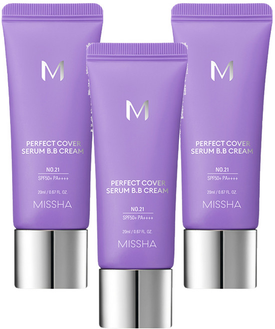 MISSHA 台灣公司貨 完美遮瑕BB霜 SPF50+ PA++++, No.21白皙色, 20ml, 3條