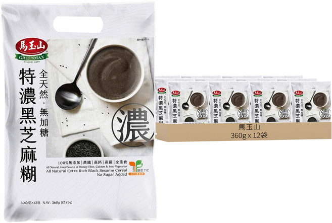 馬玉山 全天然無加糖特濃黑芝麻糊, 360g, 12袋