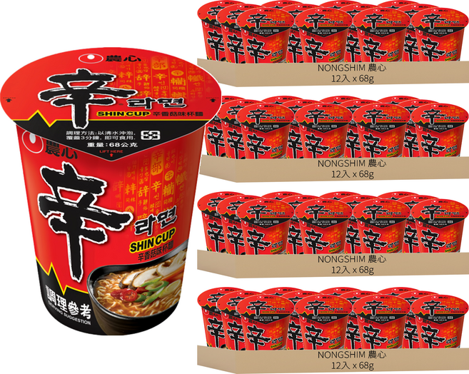 NONGSHIM 農心 辛拉麵 辛香菇味 杯麵 68g, 48入