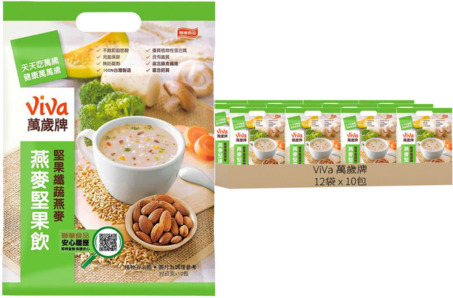 ViVa 萬歲牌 燕麥堅果飲 堅果纖蔬, 32g, 10包, 12袋