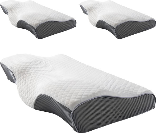 3baby 三個寶 蝶形太空記憶棉枕頭, 白色/灰色, 3個