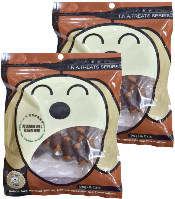 T.N.A. 悠遊鮮點 紐西蘭鮮鹿片佐蔬果雞柳 寵物零食 美味肉塊 低溫烘乾 無添加防腐劑 全犬種貓種適用, 170g, 2包