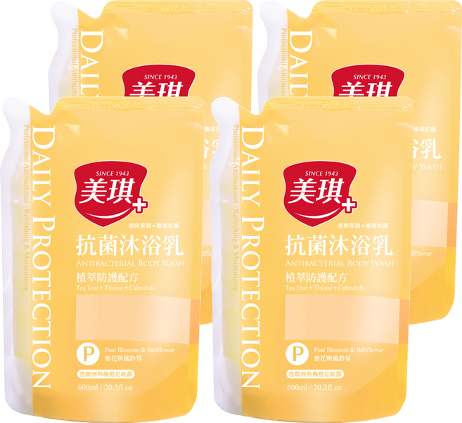 美琪 抗菌沐浴乳 梨花與風鈴草 補充包, 600ml, 4包