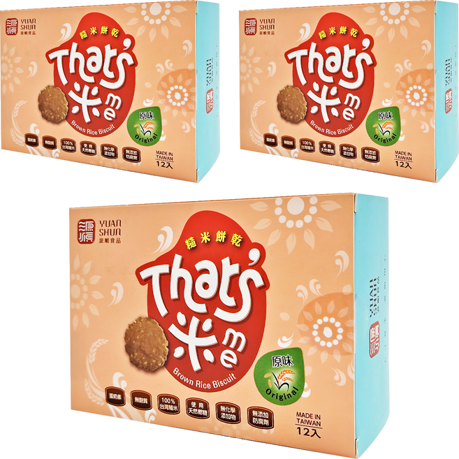 源順食品 手作糙米餅乾 原味 12入, 204g, 3盒