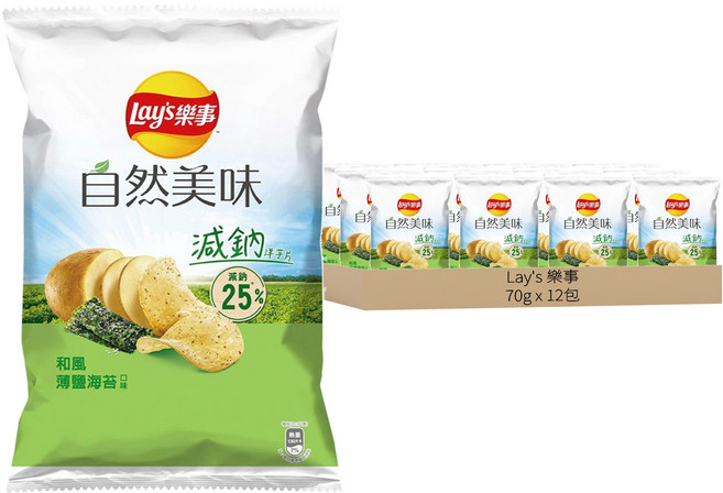 Lay's 樂事 自然美味和風薄鹽海苔口味洋芋片, 70g, 12包