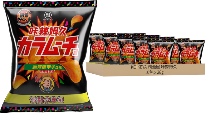 KOIKEYA 湖池屋 咔辣姆久 平切洋芋片 勁辣唐辛子, 28g, 10包