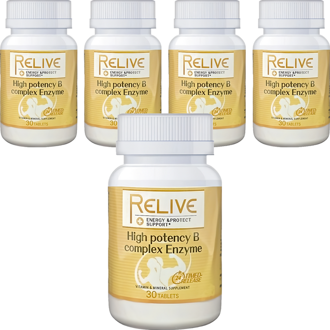 RELIVE 百大蔬果酵素天然B群, 30錠, 600mg, 5罐