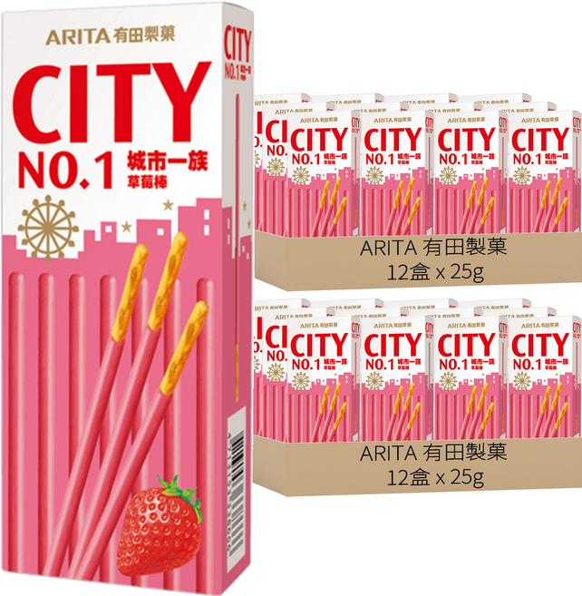 ARITA 有田製菓 城市一族 棒狀餅乾 草莓風味, 25g, 24盒