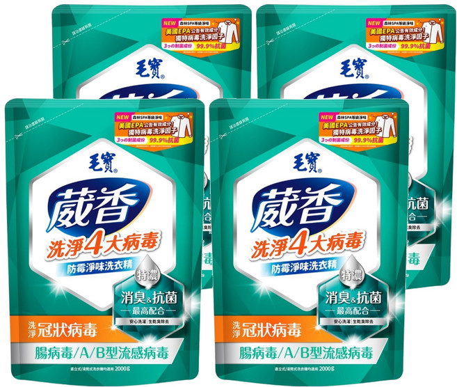 毛寶 葳香抗菌洗衣精補充包 防霉淨味, 2kg, 4包