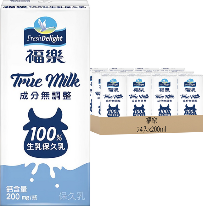 福樂 100%生乳保久乳, 24入, 200ml