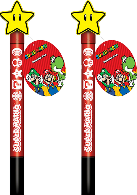 SUPER MARIO 超級瑪利歐 造型轉轉筆, 無敵星 紅色筆身, 2支