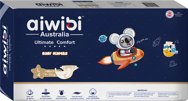 aiwibi 愛薇彼 夜用甄柔瞬吸 黏貼型尿布 9~14kg, L, 48片