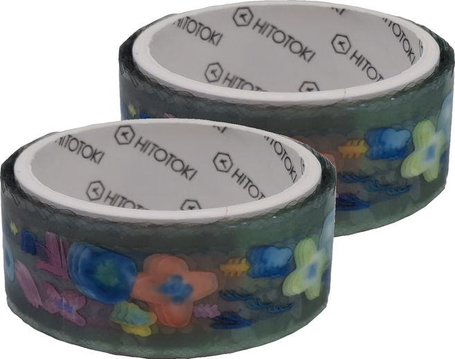 KING JIM HITOTOKI SODA 透明PET卷狀膠帶 軋型款 CMTD15-003 3000 x 15mm, 花瓣 多色, 2個