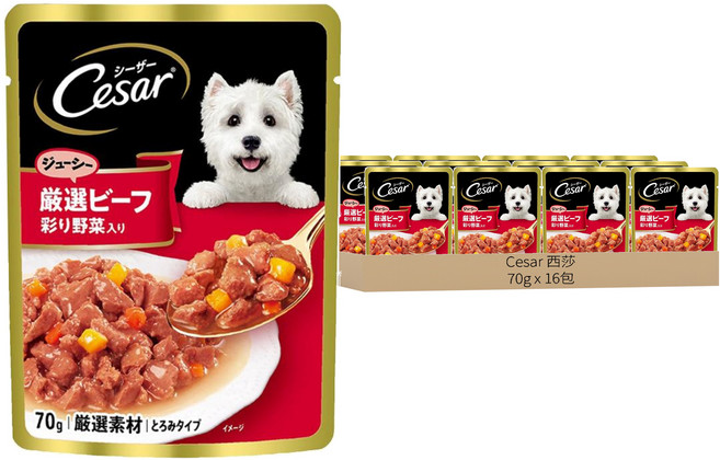 Cesar 西莎 成犬 蒸鮮包, 牛肉 + 蔬菜, 70g, 16包