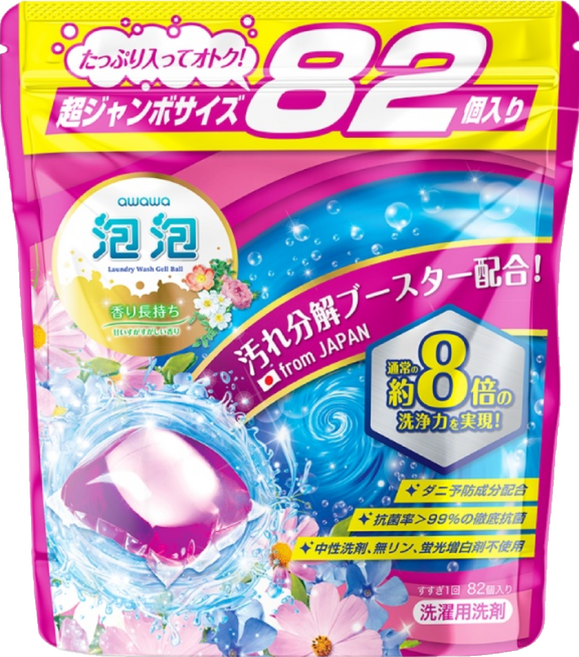 awawa 泡泡三合一香氛抗菌除蟎洗衣珠 花果香, 82顆, 1包
