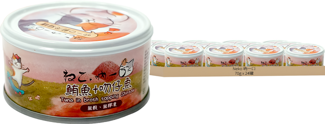 Neko 吶一口 無穀 無膠凍 鮮肉貓罐, 鮪魚 + 吻仔魚, 70g, 24罐