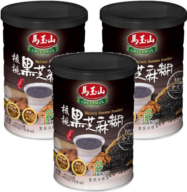 馬玉山 核桃黑芝麻糊 全素食 高纖 高鈣 高鐵 無增稠劑和人工香料 台灣製造, 450g, 1入, 3罐