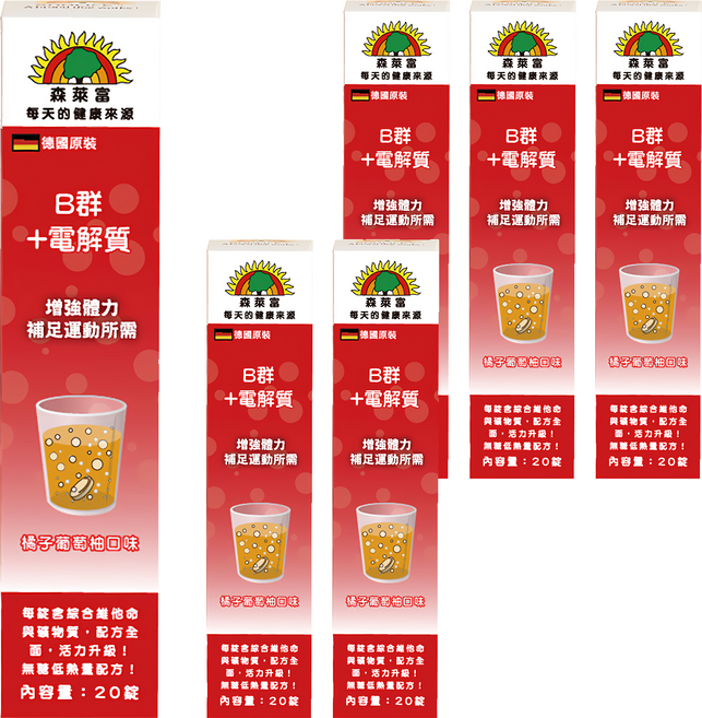 SUNLIFE 森萊富 B群+電解質發泡錠 橘子葡萄柚口味, 20顆, 4g, 6盒