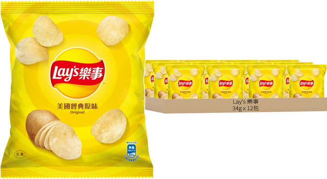 Lay's 樂事 洋芋片 美國經典原味, 34g, 12包
